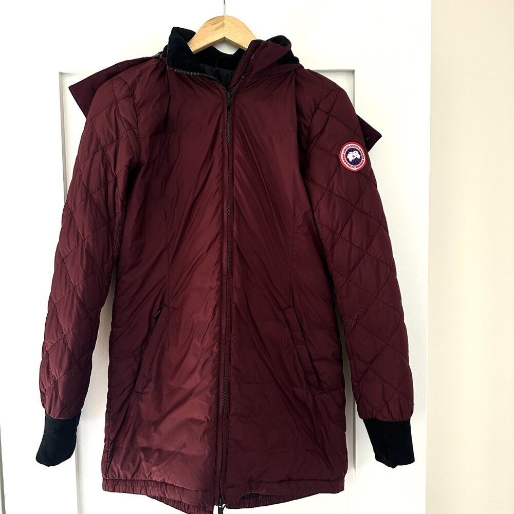 Canada Goose Small Petite Stellarton Down Jacket Burgundy Hood